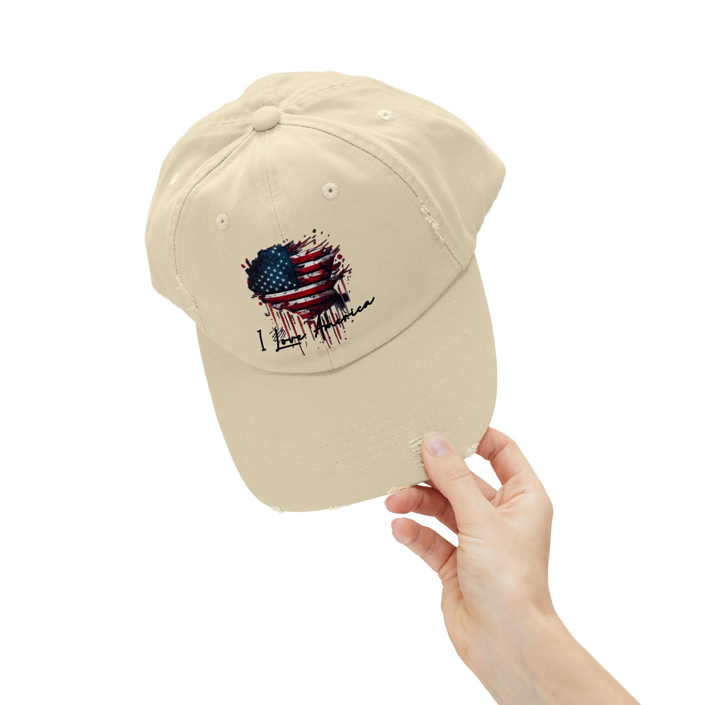 I Love America Heart Flag Unisex Distressed Cap