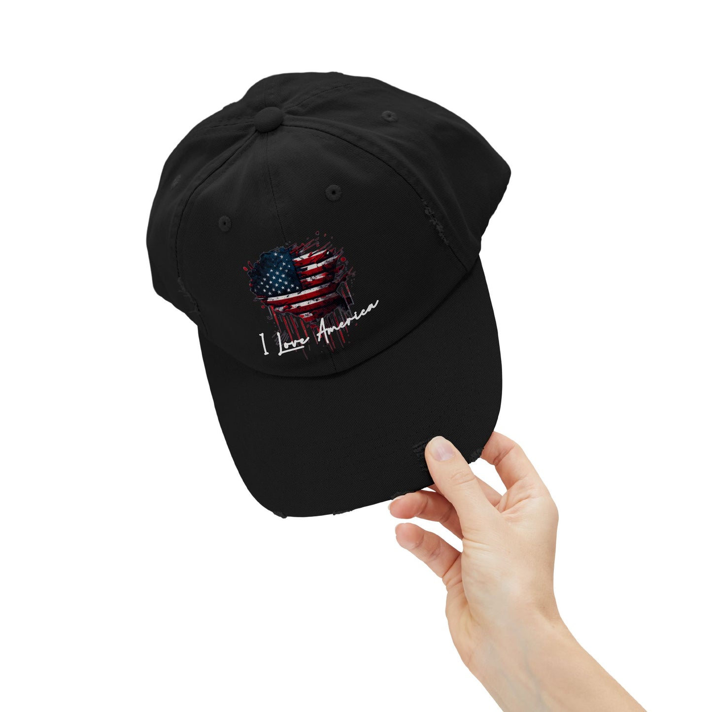 I Love America Heart Flag Unisex Distressed Cap