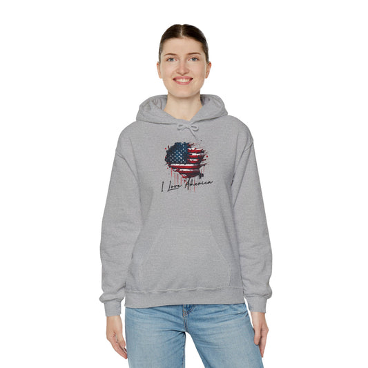 I Love America Heart Flag Unisex Hoodie Sweatshirt