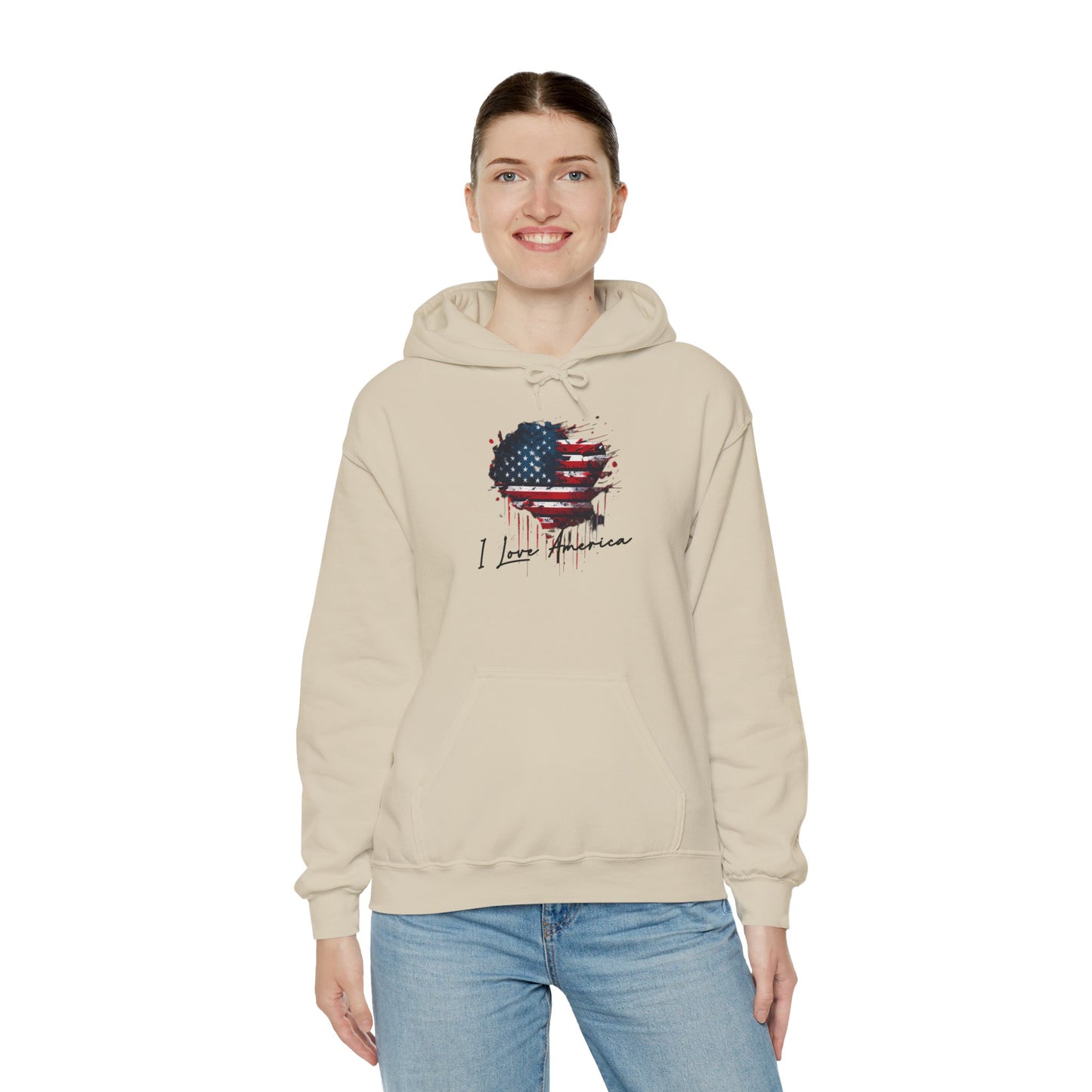 I Love America Heart Flag Unisex Hoodie Sweatshirt