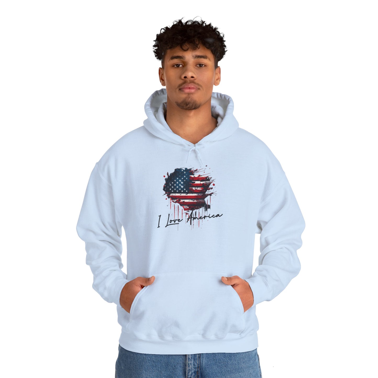 I Love America Heart Flag Unisex Hoodie Sweatshirt