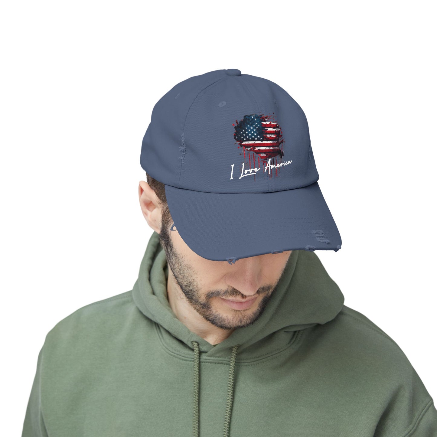 I Love America Heart Flag Unisex Distressed Cap