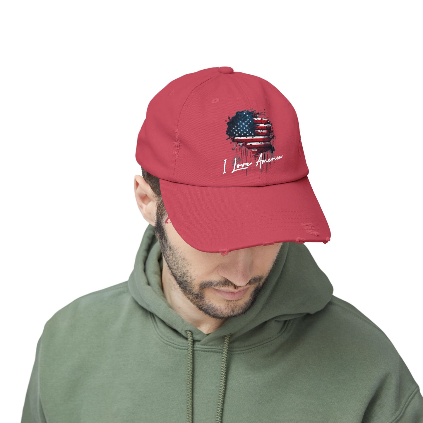I Love America Heart Flag Unisex Distressed Cap
