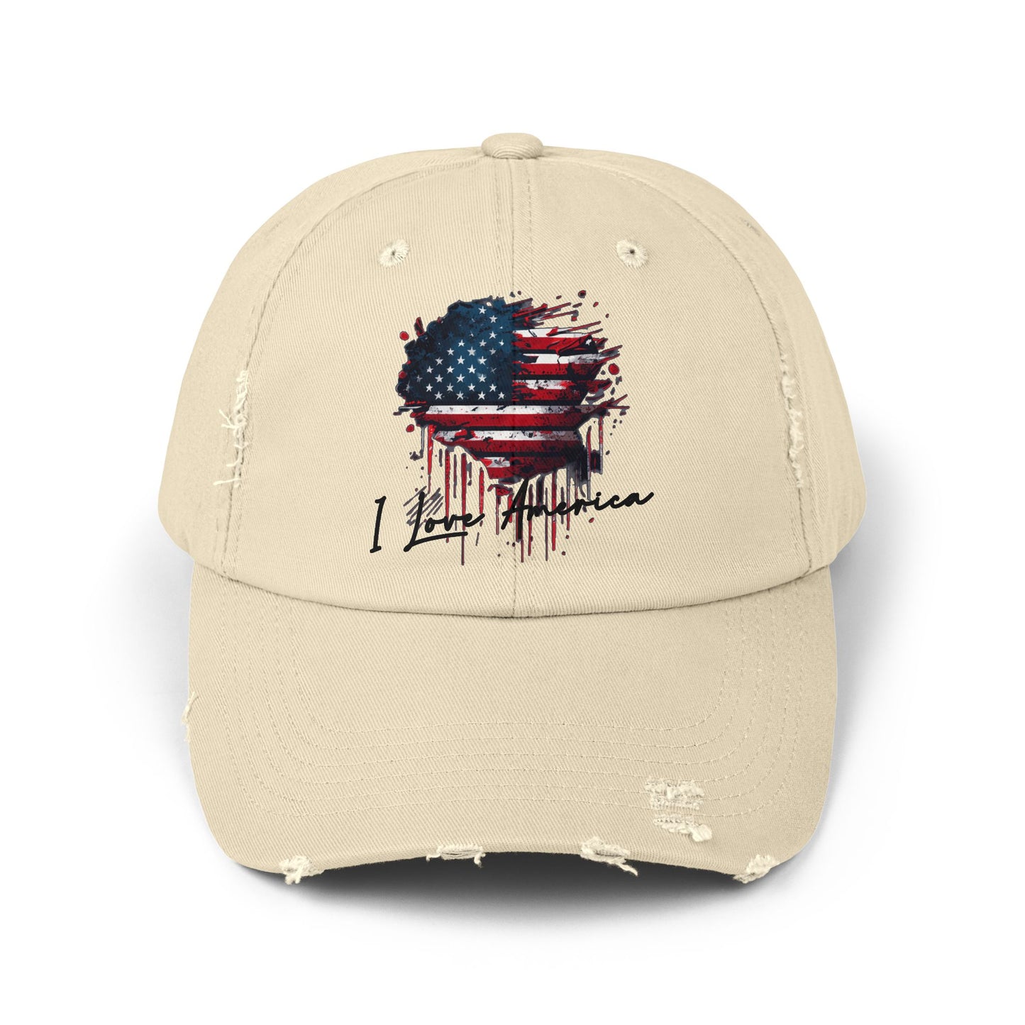 I Love America Heart Flag Unisex Distressed Cap