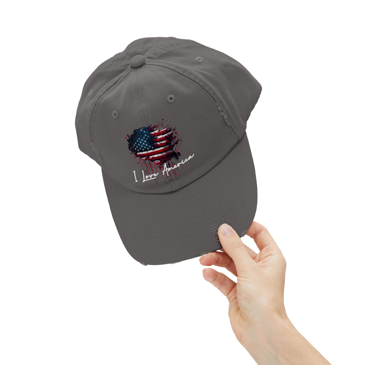 I Love America Heart Flag Unisex Distressed Cap