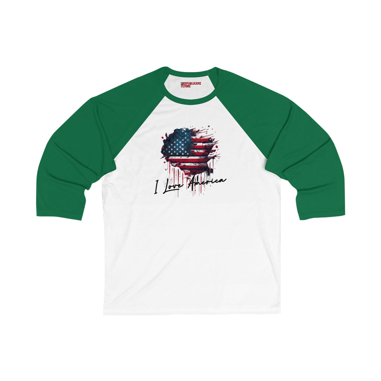 I Love America 3/4 Sleeve Unisex Baseball Tee