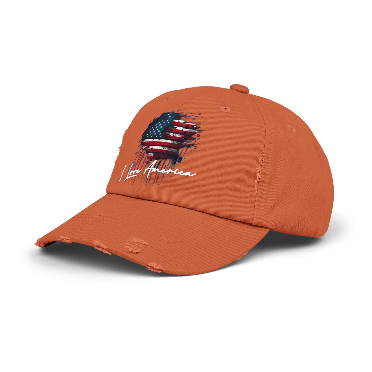 I Love America Heart Flag Unisex Distressed Cap