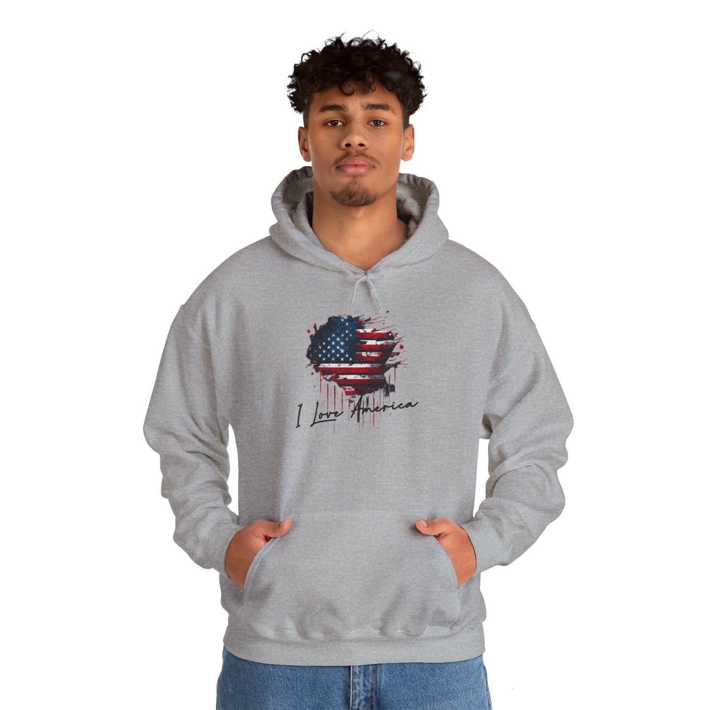 I Love America Heart Flag Unisex Hoodie Sweatshirt