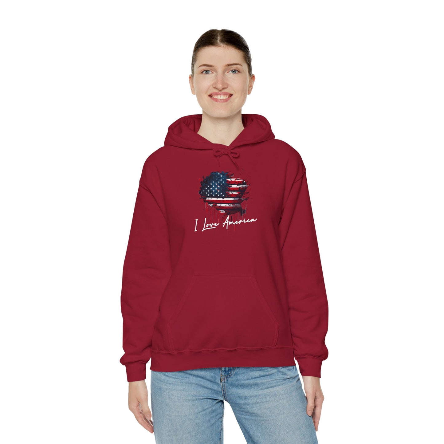 I Love America Heart Flag Unisex Hoodie Sweatshirt