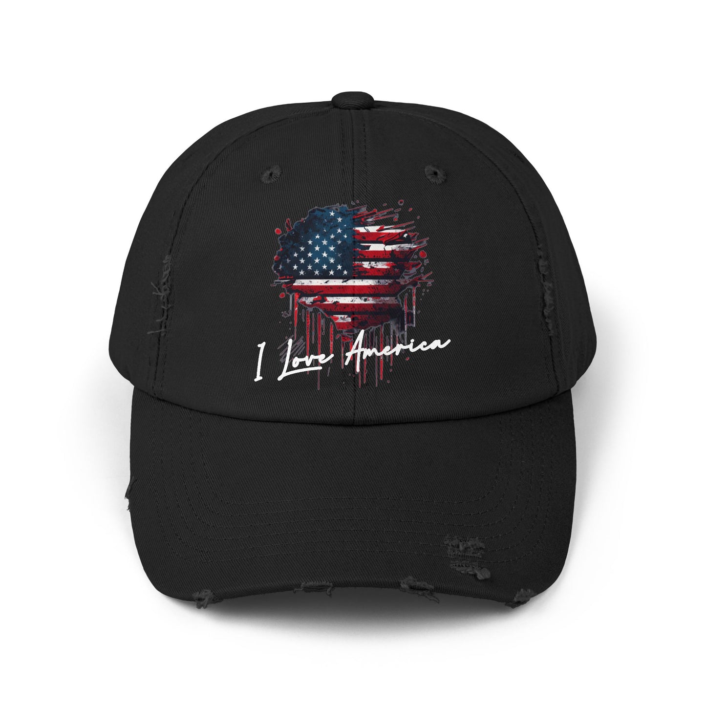 I Love America Heart Flag Unisex Distressed Cap