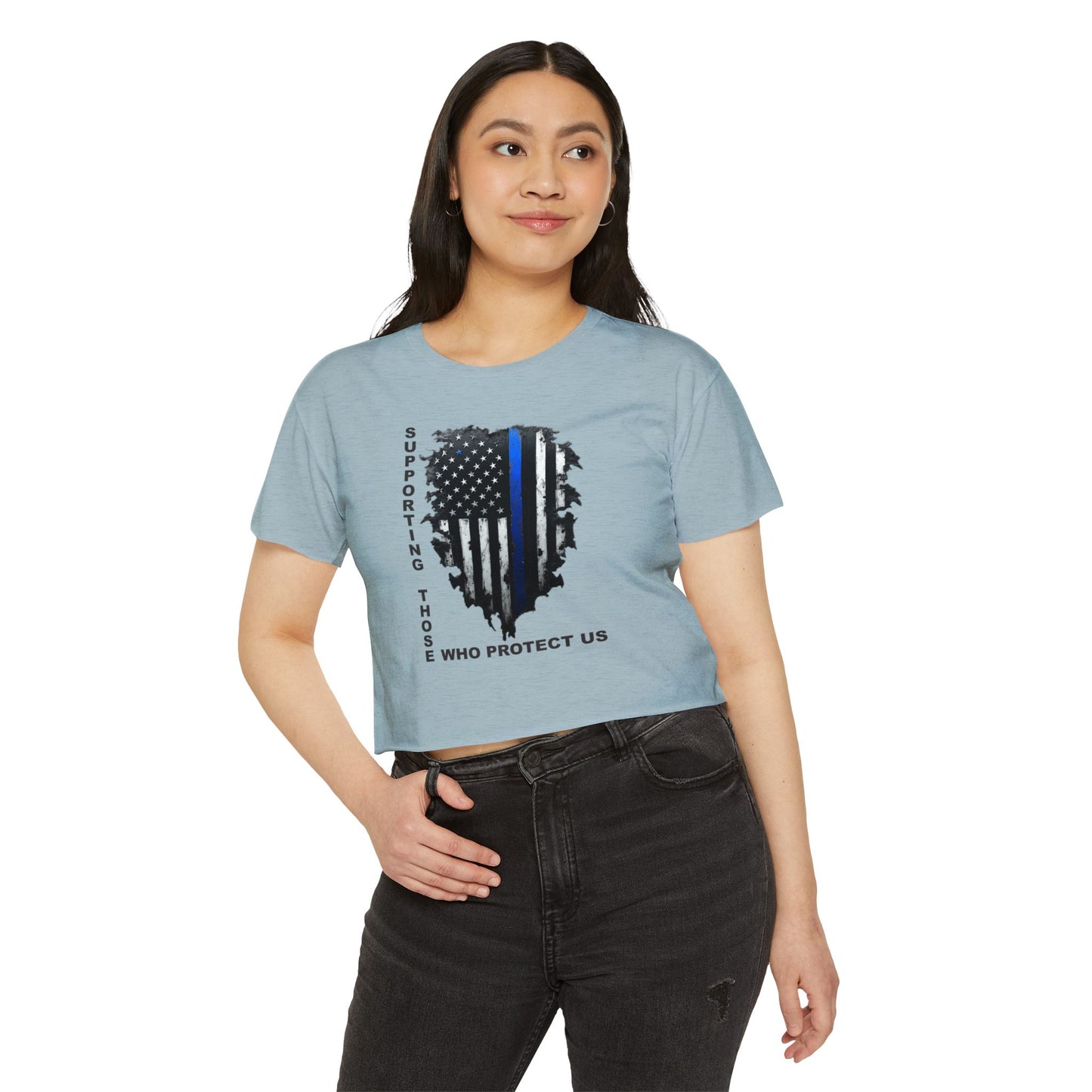 Supporting Those Who Protect Us Patriotic Crop Top