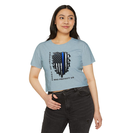 Supporting Those Who Protect Us Patriotic Crop Top