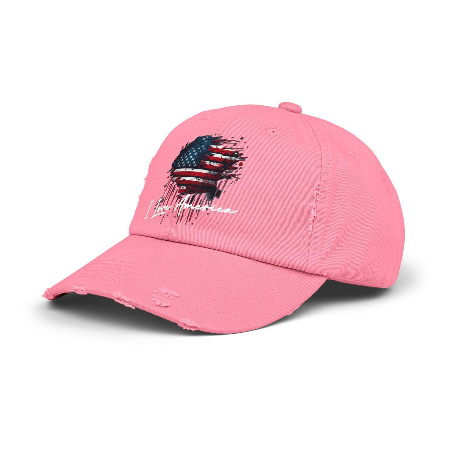 I Love America Heart Flag Unisex Distressed Cap