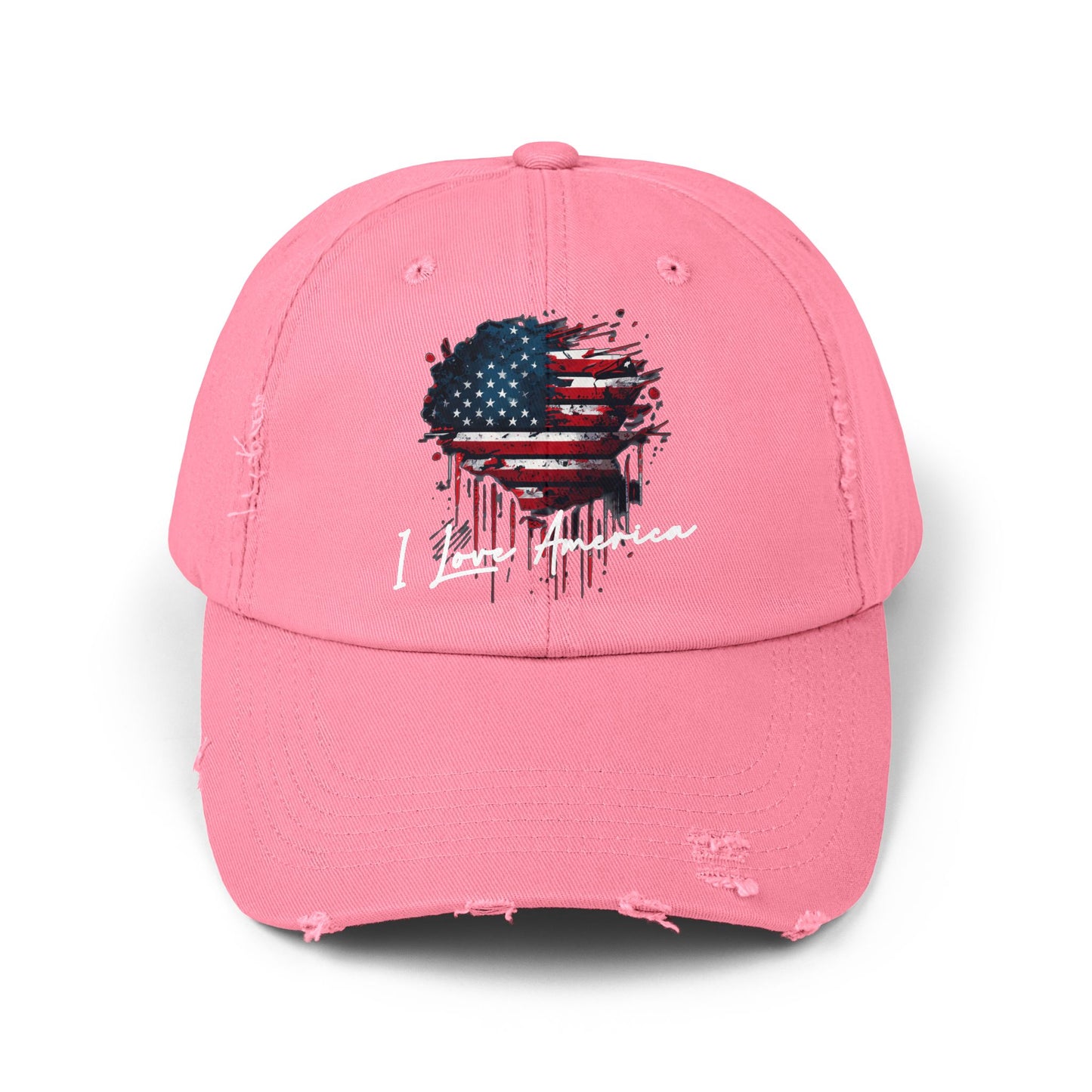 I Love America Heart Flag Unisex Distressed Cap