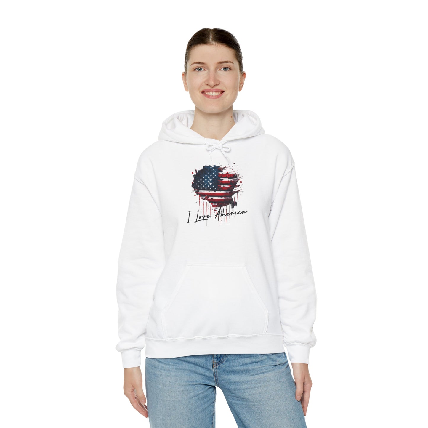 I Love America Heart Flag Unisex Hoodie Sweatshirt