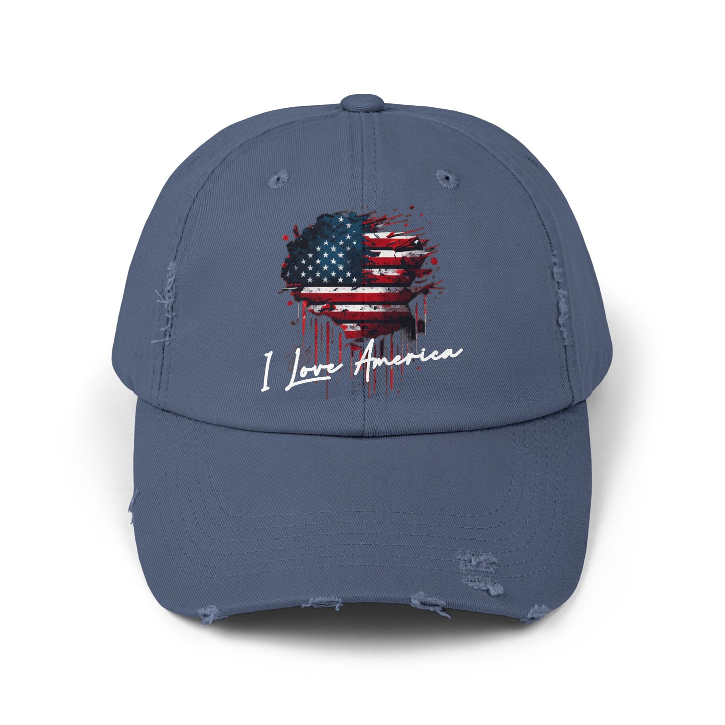 I Love America Heart Flag Unisex Distressed Cap