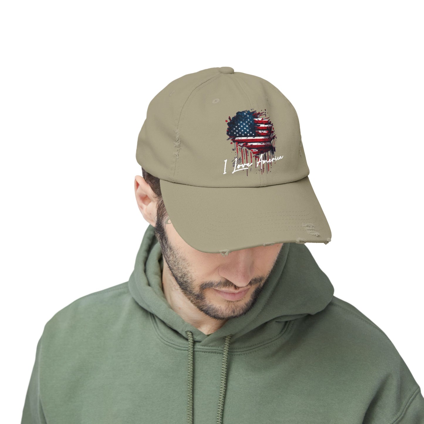 I Love America Heart Flag Unisex Distressed Cap