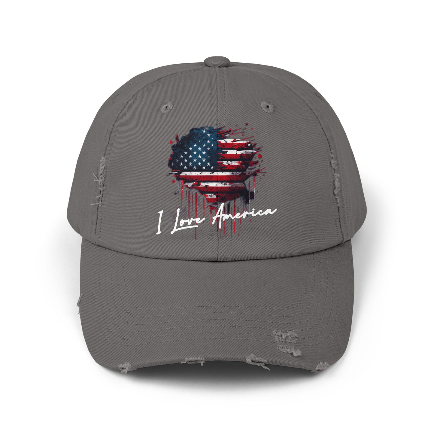 I Love America Heart Flag Unisex Distressed Cap
