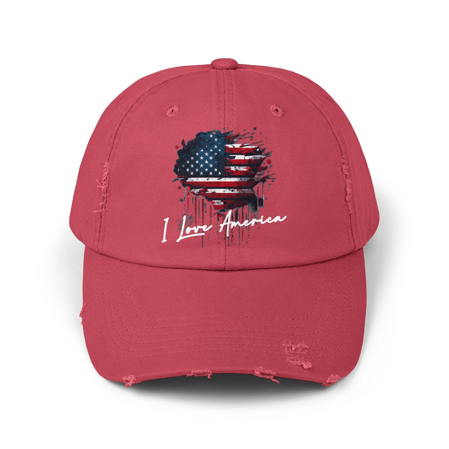 I Love America Heart Flag Unisex Distressed Cap