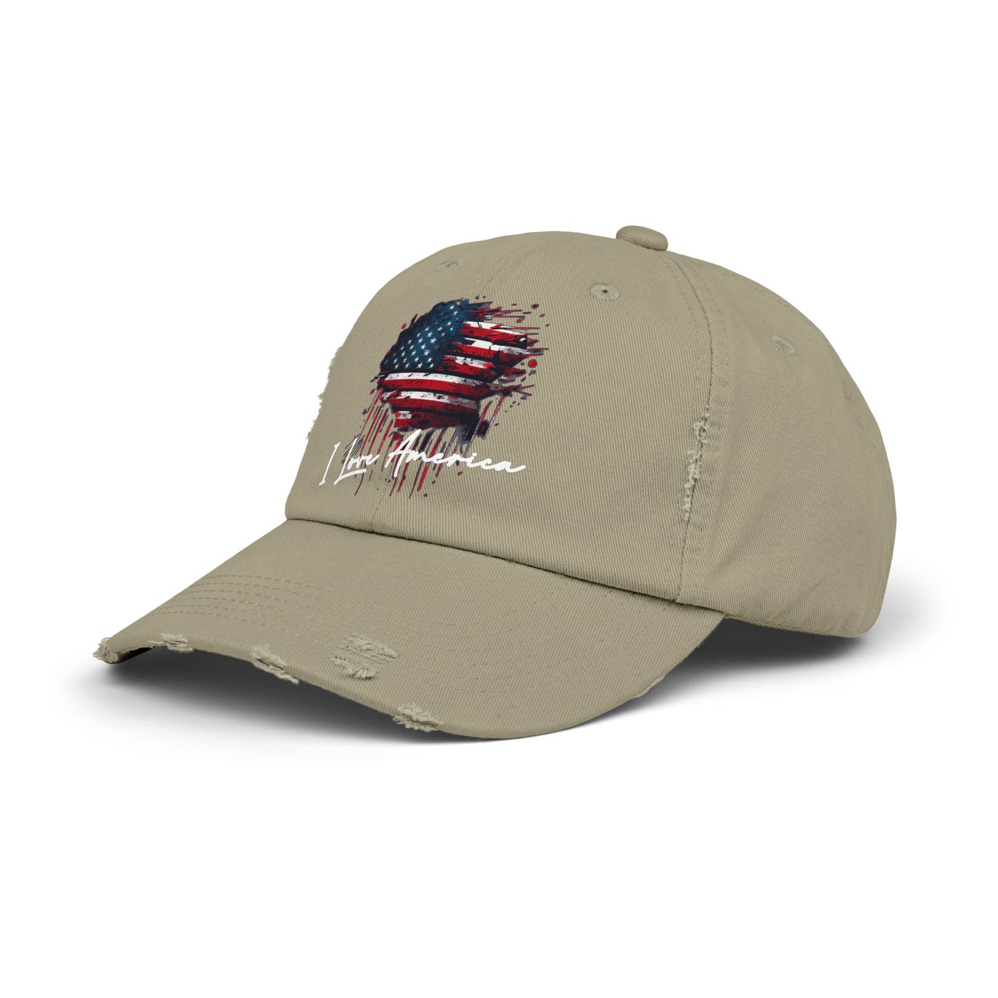I Love America Heart Flag Unisex Distressed Cap