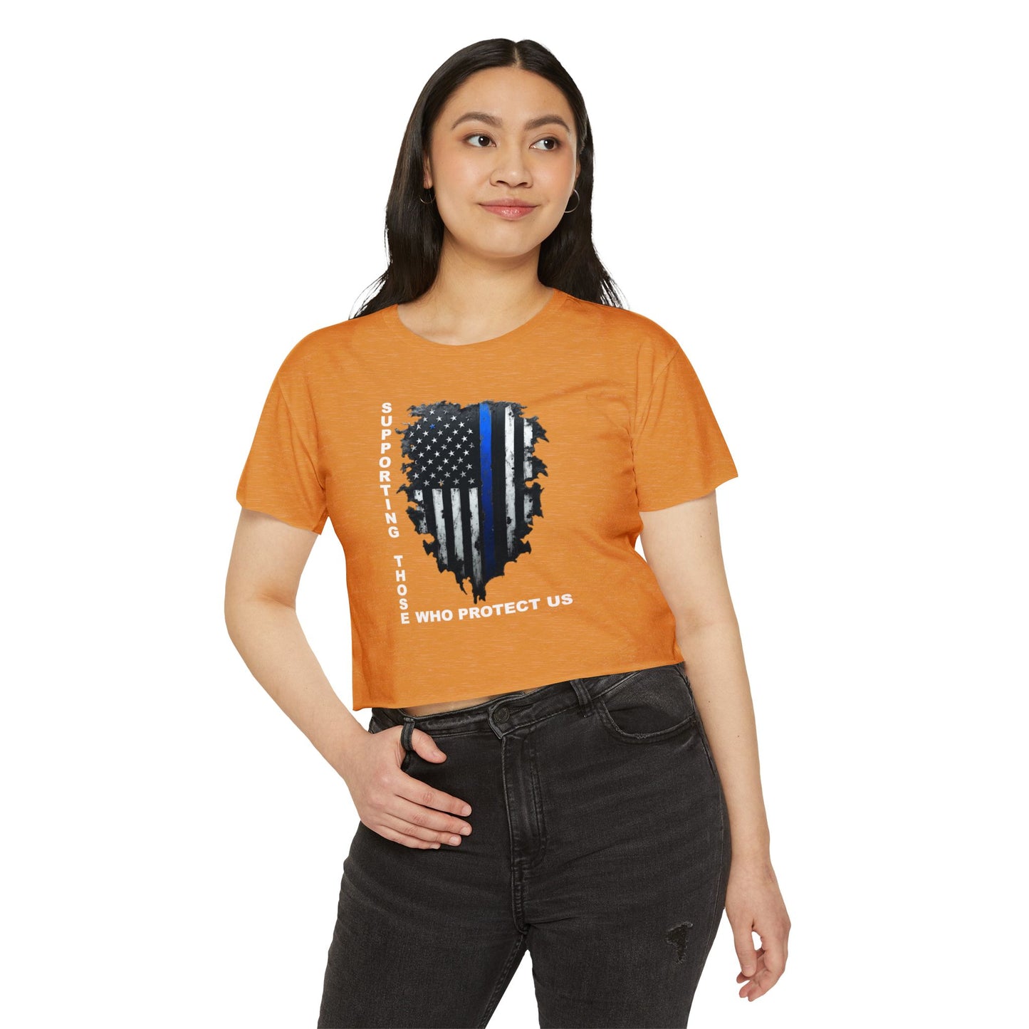 Supporting Those Who Protect Us Patriotic Crop Top