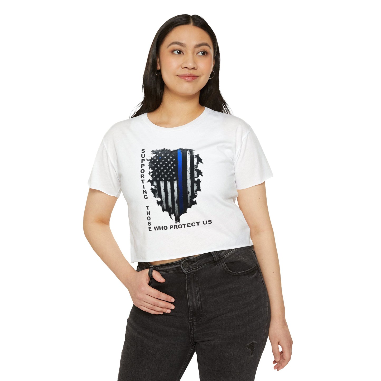 Supporting Those Who Protect Us Patriotic Crop Top