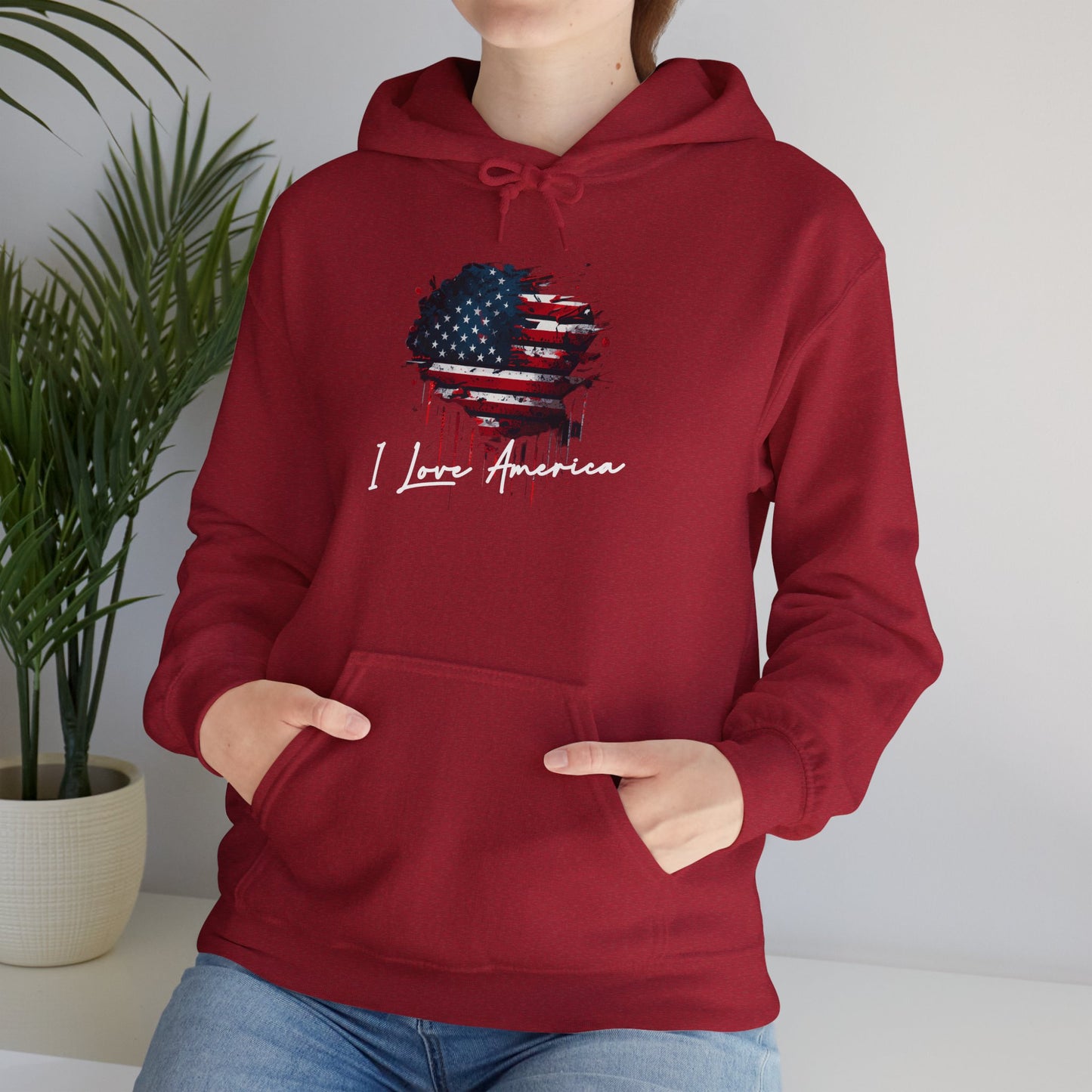 I Love America Heart Flag Unisex Hoodie Sweatshirt