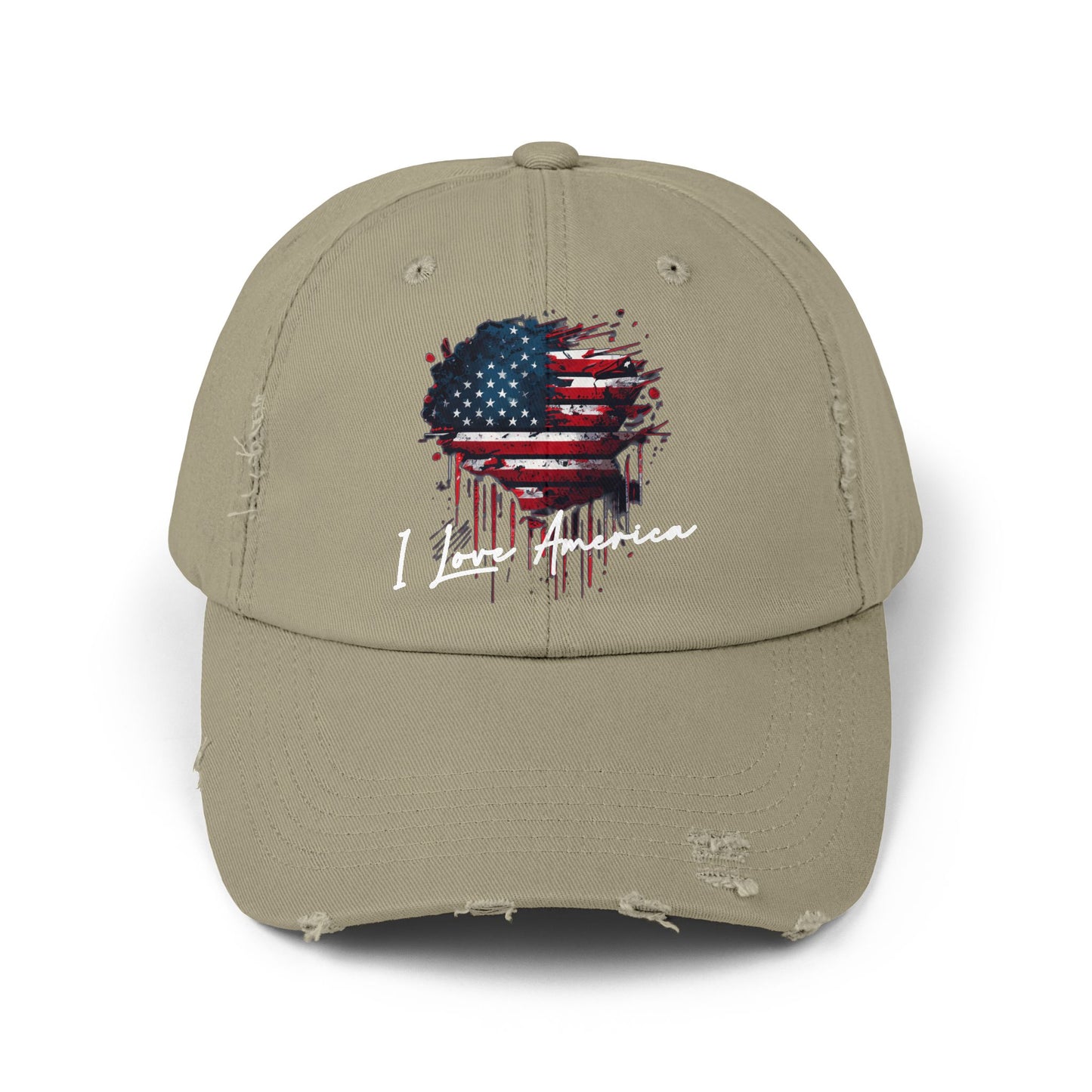 I Love America Heart Flag Unisex Distressed Cap