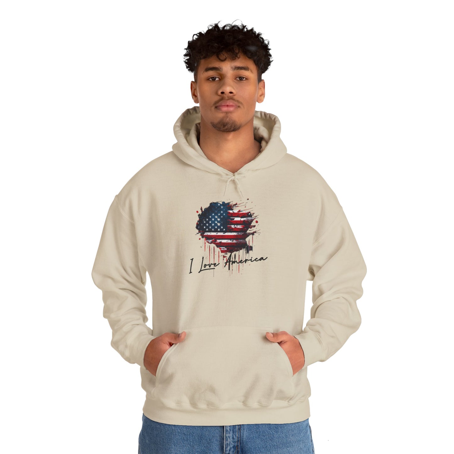 I Love America Heart Flag Unisex Hoodie Sweatshirt