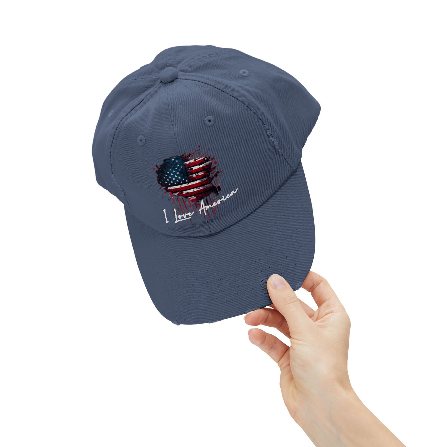 I Love America Heart Flag Unisex Distressed Cap