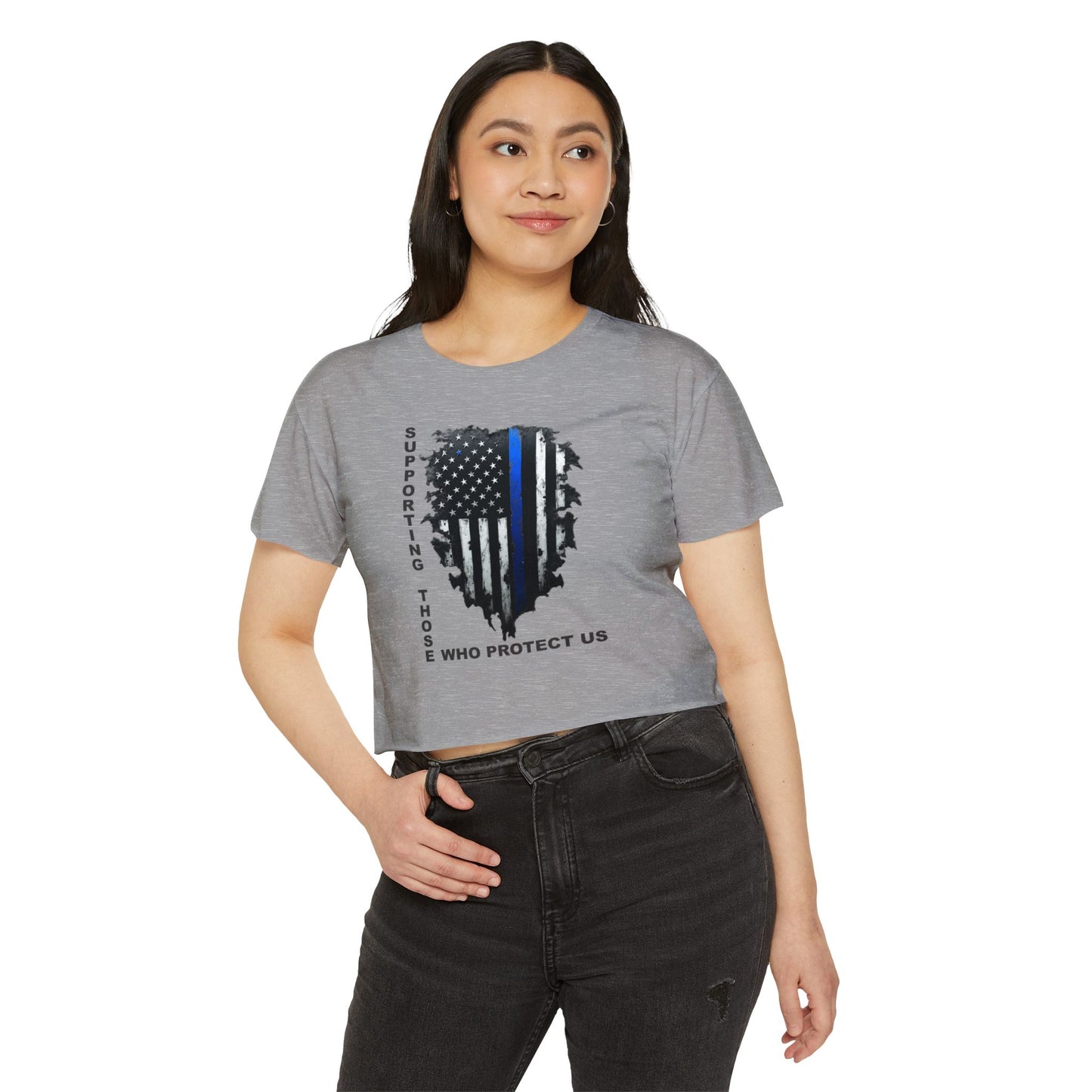Supporting Those Who Protect Us Patriotic Crop Top